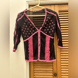 Betsey Johnson New York Size Medium Black & Pink Cardigan